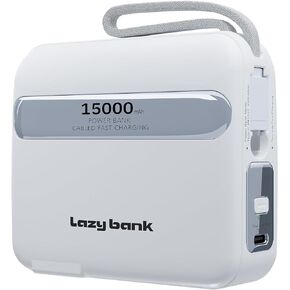 LazyBank Fastest Rapid Mini Portable Charger 45 W with AC Plug-in Power Bank 15000mAh RedDot Design Award Smart Fast Charging (Purple)