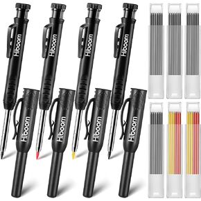 Hiboom 4 Pack Mechanical Carpenter Pencils with 24 Refills, 2.8 mm, Multicolor, Unisex