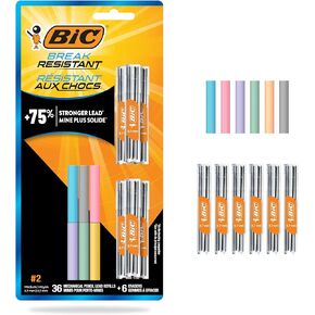 BIC Break Resistant Mechanical Pencil Lead and Eraser Refills, No. 2 Medium Point (0.7mm), 12-Count Refill Pack for School or Office Supplies