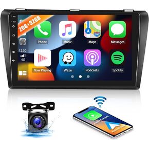 2+32GB Android Car Stereo for Mazda 3 2004-2009 Radio with Wireless Apple Carplay Android Auto 9" Touch Screen Car Radio with GPS Navigation WiFi Bluetooth FM RDS AHD Backup Camera Support Mirror Link