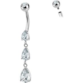 G23 Titanium 14G Dangle Teardrop Belly Button Ring for Women, Cubic Zircon Internally Threaded Belly Button Navel Body Piercing Jewelry