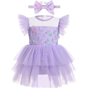 ODASDO Newborn Infant Baby Girls Princess Tutu Tulle Flower Romper Dress with Headband for 0-24 Months