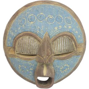 NOVICA Decorative Ghanaian Sese Wood and Aluminum Mask, Blue 'New Love'