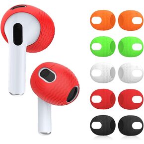 [5-Pairs] for AirPods 3 Ear Tips Covers【Fit in The Charging Case】, AIBEAMER Silicone Anti-Slip/Dust Ear Covers Accessories Compatible with AirPods 3rd Generation 2021 (Black,Red,Green,Orange,White)