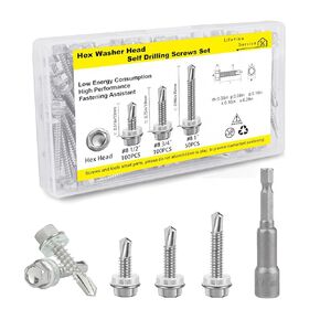 #8 x 3/4'' Hex Washer Head Self-Drilling Screws, Metal Screws, Gutter Self-Tapping Screws, 410 Stainless Steel Self-Tapping Tek Screws with Non-Slip Rubber Washers and an Socket Driver (100 pcs)