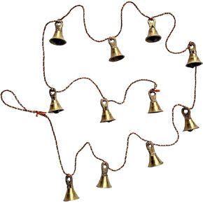 FIKIMOS Brass Decorative String of 11 Metal Vintage Indian Style Fair Trade Wall Hanging Bells
