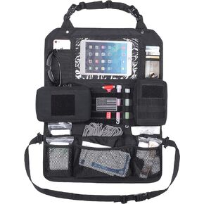 Tactical Car Seat Back Organizer Upgraded Tactical Molle Seatback Cover Protector Universal Fit Vehicles Truck MPV Pickup (Black)