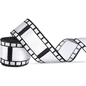 Chivao 2.5 Inch 20 Yards Filmstrip Ribbon Movie Film Reel Ribbon Filmstrip Decorating Material Party Accessory for Movie Party Table Decor Home DIY Wrapping Wreaths Crafts(1 Roll)