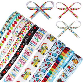 10 Rolls School Grosgrain Ribbon 50 Yards Back to School Decorative Ribbon Bus Pencils Apple Backpack Books Printed Ribbons for DIY Crafts Teacher Appreciation Gifts Wrapping 3/8, 4/5 Inch