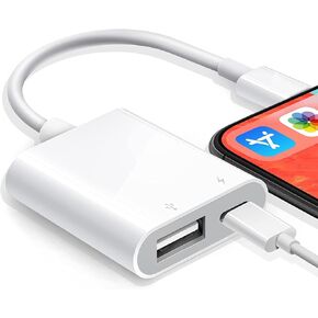 Apple MFi Certified USB 3.0 Adapter for iPhone iPad, Lightning to USB Camera Adapter with Charging Port Supports USB Flash Drive/Hard Disk/SD Card Reader/Microphone and MIDI, Plug & Play