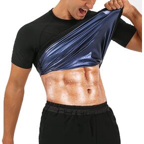 Sauna Shirt for Men Sweat Suit Short Sleeve Compression T-Shirt Weight Loss Body Shaper Shirts for Workout Sports Exercise