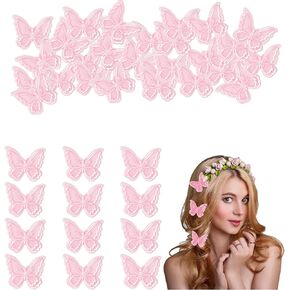40 Pcs Blue Butterfly Lace Trim Fabric Embroidery Organza Butterflies Lace Applique Patches for Wedding Bride DIY Crafts, Butterfly Hair Accessories for Women