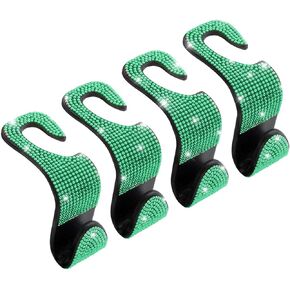 Moly Magnolia Bling Car Seat Headrest Hooks, 4PCS Handcrafted Rhinestones Seat Hanger Organizer for Handbag Purse Scarf, Universal for Cars, Auto Interior Accessories for Women Men (Black)