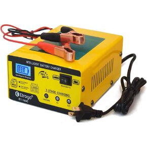Etrogo Intelligente Pulse Trickle Charger of Lead Acid Battery 1A-15A 6V/12V 250W Auto Stop Charging Function with Bar LED Screen for Car Motorcycle
