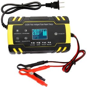ODOMY 12V/24V Smart Battery Charger | Pulse Repair Charger with LCD Display | Intelligent Mode Overvoltage Protection Temperature Monitoring for Car, Truck, Motorcycle, Boat, SUV, ATV