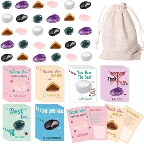 taupphoo 24 Set Nurse Gifts Bulk Gemstone Kit with Nurse Appreciation Cards Best Nurse Ever Gift Nurse Thank You Gift Crystals for Nurse Week for Nursing School Student Graduation Nurses Day Party