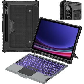 Nillkin for Samsung Galaxy Tab S9 Case with Keyboard, 7 Backlight Colors, Magic Trackpad, S Pen Holder, Slide Camera Cover Compatible with Galaxy S9 11 Inch Tablet