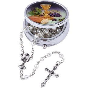 Needzo Chalice Centerpiece First Communion Rosary with Case for Boys, 18 Inch