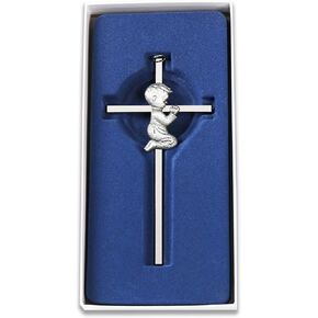 TRULIVA Silver Boy Wall Cross, Baptism & First Holy Communion Plaque, Baby Shower, Christening Decor
