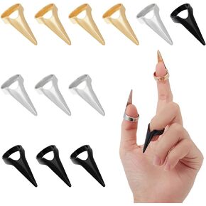 NBEADS 15 Pcs 3 Colors Finger Claws, Metal Finger Nail Tip Claw Rings Punk Fingertip Claw Rings for Cosplay Nail Art Holiday Party Halloween, Light Gold/Platinum/Electrophoresis Black