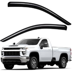 Lightronic WV92807 Outside-Mount Side Window Deflectors & Visors Vent Rain Guards, Dark Smoke, 2-Pieces Set, Fits 2020-2024 Chevrolet Silverado/GMC Sierra 2500 HD & 3500 HD, Regular Cab