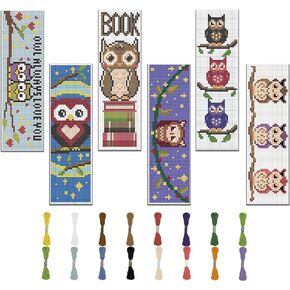 FREEBLOSS 6 Set Bookmark Cross Stitch Kits Stitch Bookmark Cross Stitch Kits with Instructions Cartoon Cat Pattern Punch Needle Kit for Beginners Bookmark Making Kit for Gift
