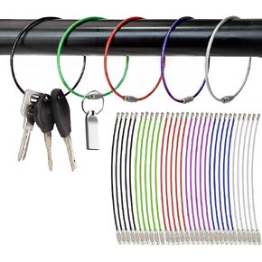 60 Pack Wire Keychain Cable 8 Inch Stainless Steel Key Ring Loop, for Outdoor Hiking Luggage Tags- Colored Nylon Coated Keychain