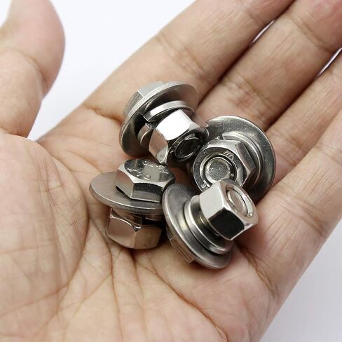 (10 مجموعات) 5/16-18x1/2 بوصة براغي سداسية من الفولاذ المقاوم للصدأ وصواميل غسالات مسطحة ومجموعات غسالات قفل، 304 فولاذ مقاوم للصدأ 18-8، قطر غسالات مسطحة 0.9 بوصة in Kuwait