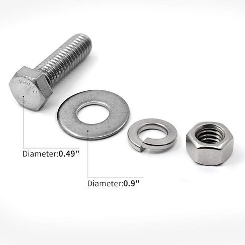 (10 مجموعات) 5/16-18x1/2 بوصة براغي سداسية من الفولاذ المقاوم للصدأ وصواميل غسالات مسطحة ومجموعات غسالات قفل، 304 فولاذ مقاوم للصدأ 18-8، قطر غسالات مسطحة 0.9 بوصة in Kuwait