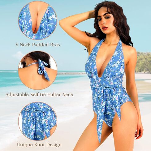 OPPOSHE Women's One Piece Swimsuits V Neck in Kuwait