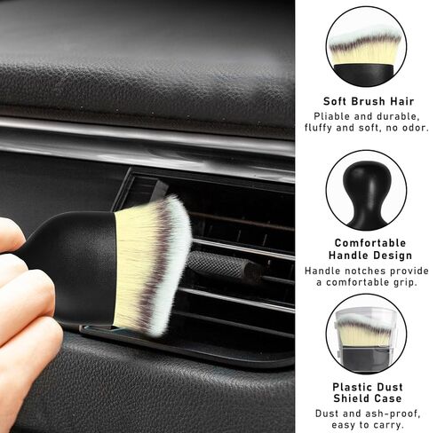 فرشاة غبار داخلية للسيارة من ديكنو، قطعتان، فرش ناعمة لتفصيل السيارات خالية من الخدوش، أداة تنظيف داخلية عالمية للسيارة للوحة قيادة السيارة، فتحات تهوية، جلد (بني وأسود) in Kuwait