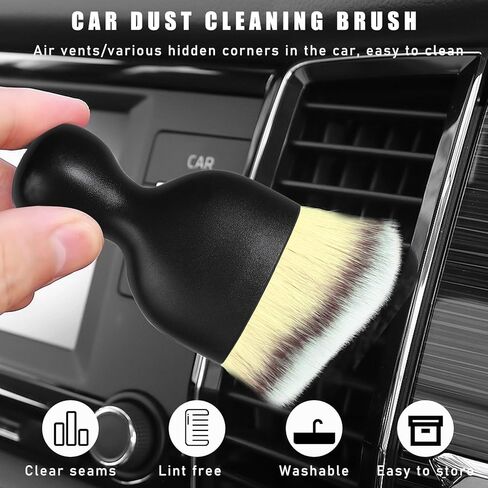 فرشاة غبار داخلية للسيارة من ديكنو، قطعتان، فرش ناعمة لتفصيل السيارات خالية من الخدوش، أداة تنظيف داخلية عالمية للسيارة للوحة قيادة السيارة، فتحات تهوية، جلد (بني وأسود) in Kuwait