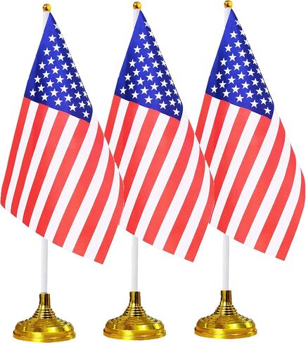 36 Pack USA American Desk Flagswith Stands Base Small Mini United States Table Flag Holder Stand 8 x 5.5 inches US Miniature Desktop Flags, International Table Decorations,Events Celebration in Kuwait