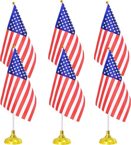 36 Pack USA American Desk Flagswith Stands Base Small Mini United States Table Flag Holder Stand 8 x 5.5 inches US Miniature Desktop Flags, International Table Decorations,Events Celebration in Kuwait