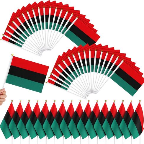 Chunful 100 Pcs African Afro American Stick Flag Mini Black History Month Pan African Flags Hand Held Flags for Liberation Kwanzaa Reggae Rasta Parade Party Decorations, 5.5 x 8.3 Inch in Saudi Arabia