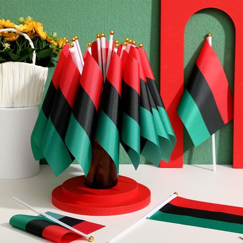 Chunful 100 Pcs African Afro American Stick Flag Mini Black History Month Pan African Flags Hand Held Flags for Liberation Kwanzaa Reggae Rasta Parade Party Decorations, 5.5 x 8.3 Inch in Saudi Arabia