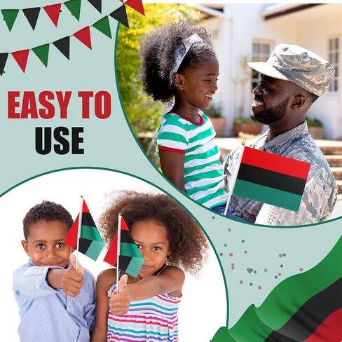 Chunful 100 Pcs African Afro American Stick Flag Mini Black History Month Pan African Flags Hand Held Flags for Liberation Kwanzaa Reggae Rasta Parade Party Decorations, 5.5 x 8.3 Inch in Saudi Arabia