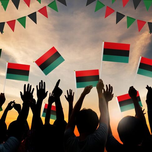 Chunful 100 Pcs African Afro American Stick Flag Mini Black History Month Pan African Flags Hand Held Flags for Liberation Kwanzaa Reggae Rasta Parade Party Decorations, 5.5 x 8.3 Inch in Saudi Arabia