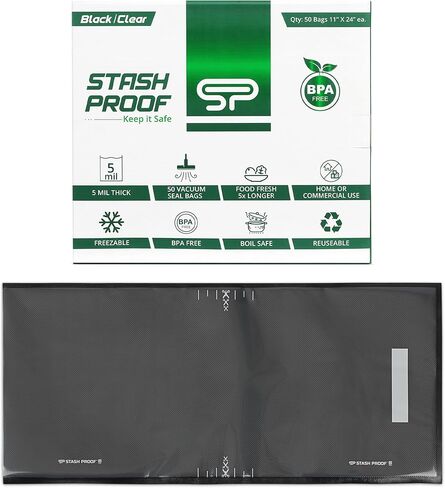 أكياس مانعة للتسرب مقاومة للتفريغ مقاس 27.94 سم × 60.96 سم (50 قطعة) 5 مل (أسود وشفاف) - حافظة طعام من الدرجة التجارية خالية من مادة BPA للتخزين، وفيديو Sous Vide، وحقيبة حفظ الطعام لإعداد الوجبات in Kuwait