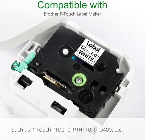 شريط ملصقات من Label KINGDOM مكون من 10 عبوات متوافق مع Brother P Touch TZe231 TZ-231، عبوات شريط ملصقات Tze Tz مغلفة 12 مم 0.47 بوصة لصانع ملصقات Brother PTouch PT-D210 PTD220 أسود على أبيض in Kuwait