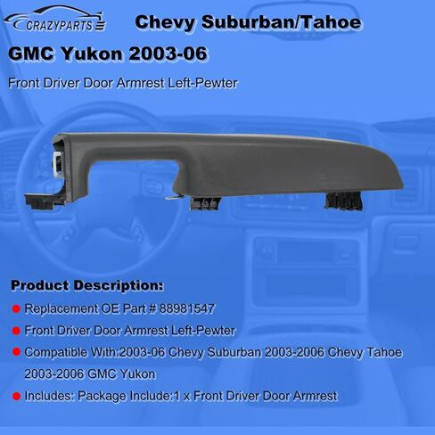 مقبض مسند ذراع باب السائق الأمامي الأيسر من CRAZYPARTS متوافق مع 1999-06 Chevy Suburban/Tahoe GMC Yukon/Escalade/Avalanche يستبدل # 88981547، 15703701، 15703702، 88981548 (رمادي داكن) in Kuwait