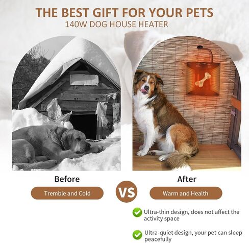 Briidea 140W Dog House Heater, 40℉-140℉ Adjustable Temperature & Anti Chew Cord, Ultra-Quiet & Ultra-Thin Design, Heater for Chicken Coops, Rabbit, Cat, Keep Your Pets Warm in Winter in Saudi Arabia