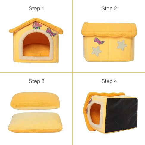 بيت الكلاب الصغير من Jiupety، بيت القطط الدافئ المغلق، سرير كهف ناعم للقطط، بيت الكلب الداخلي مع وسادة قابلة للإزالة وقابلة للغسل، بيت القطط اللطيف، عش نوم الحيوانات الأليفة، بيت الحيوانات الأليفة المريح للجرو والقطط، أصفر S in Kuwait