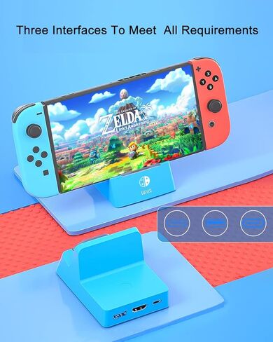 محطة إرساء تلفزيون YIGORN لجهاز نينتندو سويتش، محطة إرساء تلفزيون محمولة بديلة لنينتندو سويتش مع HDMI ومنفذ شحن (3 في 1 قاعدة سوداء) in Kuwait