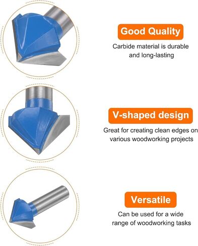 HARFINGTON 2pcs Router Bits 1-1/8" Dia 1/2" Shank 90 Degree V Type End Mill Carbide for Woodworking Carpentry Engraving Edge Trimmer Cutter Tools in Saudi Arabia