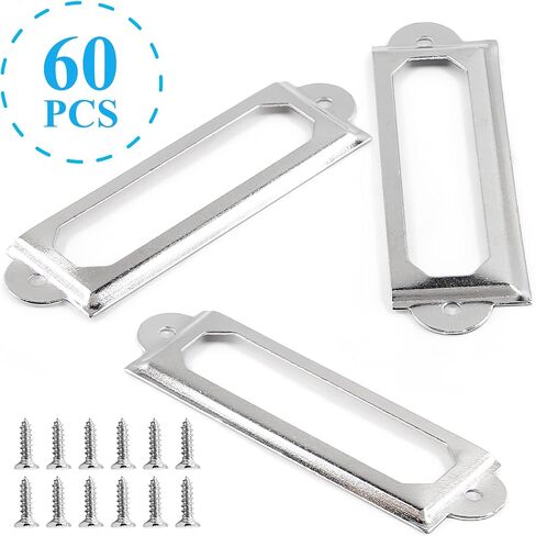 60pcs Metal Label Holder, Black Metal Library Tags, File Drawer Label Frames Holder, Screw Cabinet, Shelf Tag Name Card Labels Holders (60mm x 17mm) in Kuwait