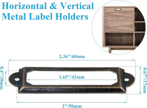60pcs Metal Label Holder, Black Metal Library Tags, File Drawer Label Frames Holder, Screw Cabinet, Shelf Tag Name Card Labels Holders (60mm x 17mm) in Kuwait