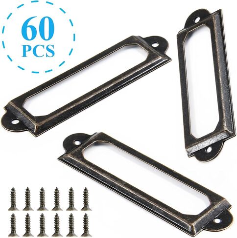 60pcs Metal Label Holder, Black Metal Library Tags, File Drawer Label Frames Holder, Screw Cabinet, Shelf Tag Name Card Labels Holders (60mm x 17mm) in Kuwait