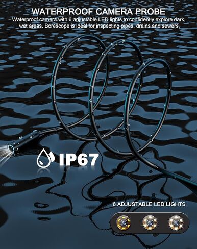 Unngeigei Endoscope Camera with Light, IP67 Waterproof Borescope Camera with 2.4'' Screen, 16.5FT Semi-Rigid Cable, Borescope Accessories Hook/Magnet/Mirror, Pipe Drain Sewer Snake Inspection Camera in Kuwait