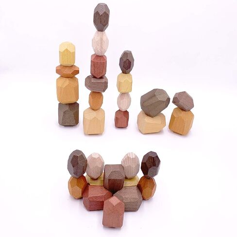 Wooden Rocks Stones Tumi ISHI Wood Balancing Stacked Stone Baby Building Block Montessori Toys Block Colored Stone Toys Educational Creative Toy Stacking Artware (10pcs Green) in Saudi Arabia